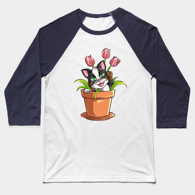 Purr-fectly Potted: Cute Cartoon Kitty in a Pot Baseball T-Shirt by Alterllustration